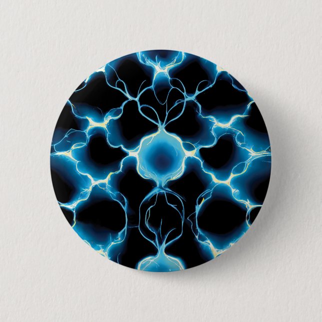 Blue Electric Synapse Repeating Pattern Button (Front)