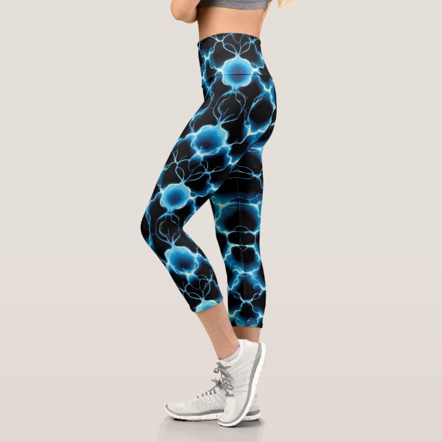 Blue Electric Synapse Repeating Pattern Capri Leggings (Left)