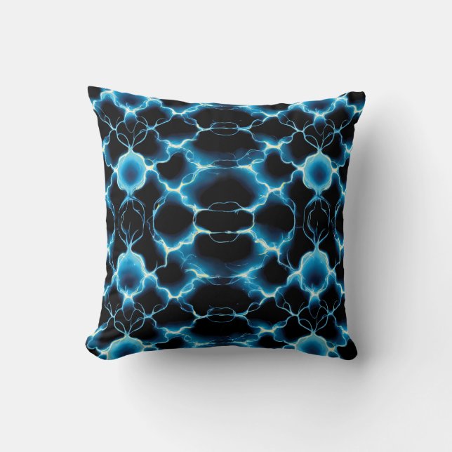 Blue Electric Synapse Repeating Pattern Throw Pillow (Front)