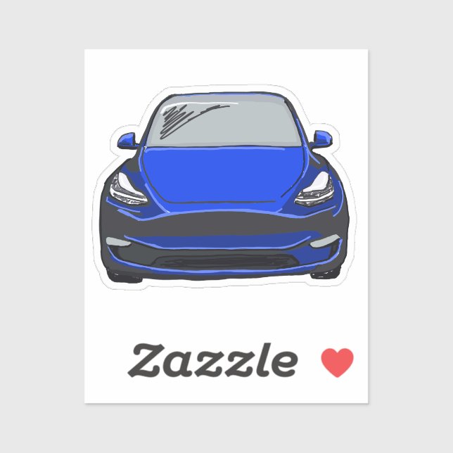 Blue Electric Vehicle SUV Car Drawing Sticker (Sheet)