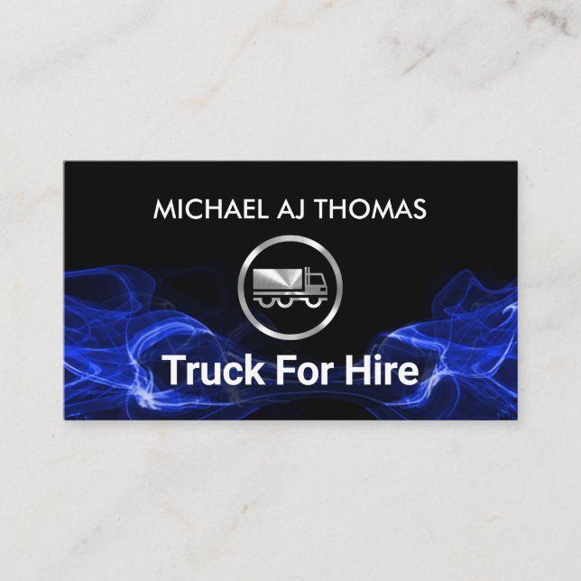 Blue Electrical Lightning Silver Truck Business Card (Front)
