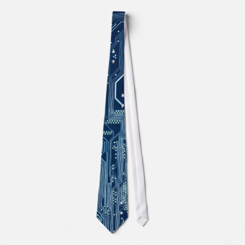 blue electronic circuit board computer pattern neck tie