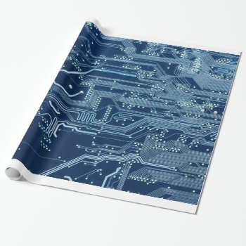 Blue Electronic Circuit Board Computer Pattern Wrapping Paper by tony4urban at Zazzle