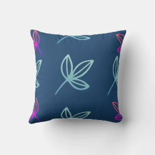 Blue Elegan Green&Pink Leaves Outdoor Pillow