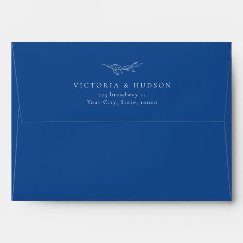Blue elegance botanical wedding return address envelope