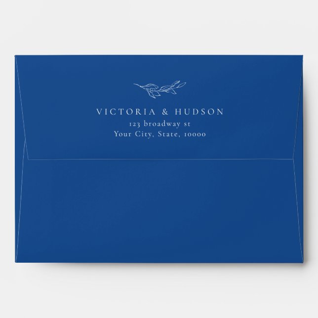 Blue elegance botanical wedding return address envelope (Back (Top Flap))