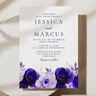 Blue Elegance: Midnight Navy Blue Roses Wedding Invitation