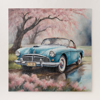 Blue Elegance: Old Car in Watercolor Jigsaw Puzzle