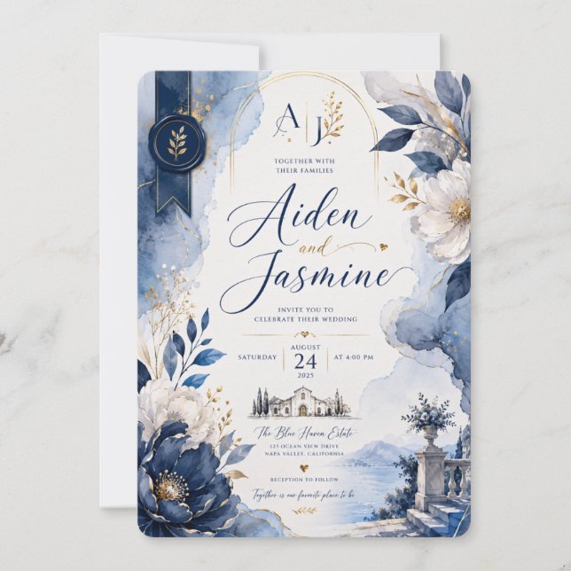 Blue Elegance Wedding Invitation (Front)