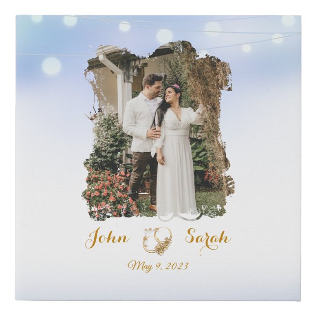 Blue Elegance, Wedding Picture Frame with Date Faux Canvas Print (Front)