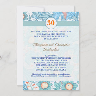 blue elegant 30th wedding anniversary invitations
