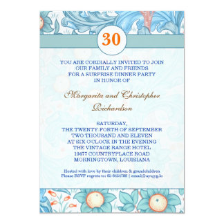 blue elegant 30th wedding anniversary invitations