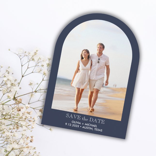 Blue | Elegant Arch Photo Wedding Save the Date (Blue | Elegant Arch Photo Wedding Save the Date)