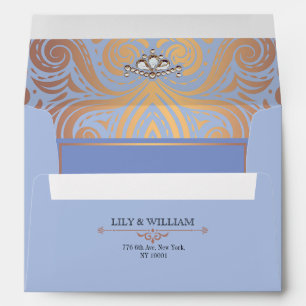 Blue Elegant Artdeco Diamond Rose Gold Wedding Envelope