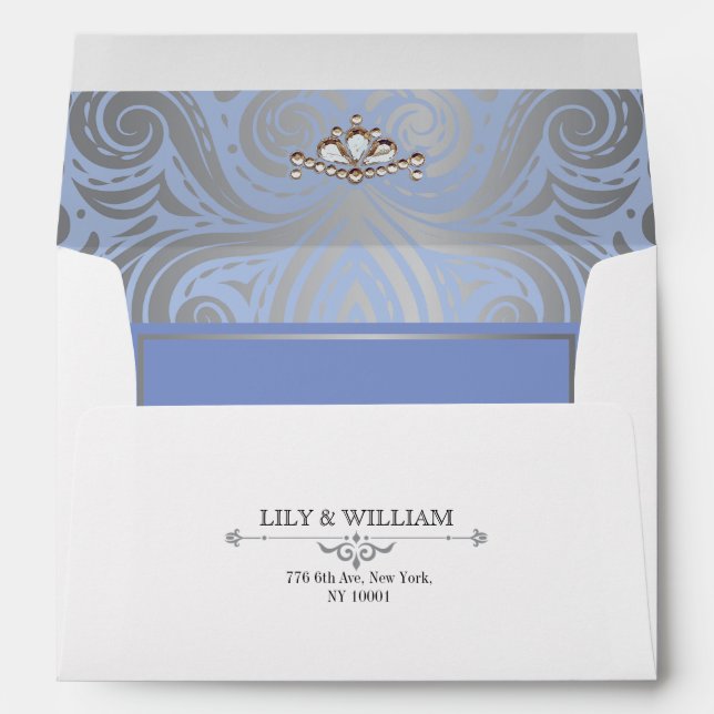 Blue Elegant Artdeco Diamond Silver Wedding Envelope (Back (Bottom))