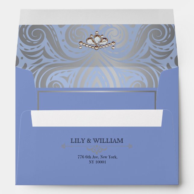 Blue Elegant Artdeco Diamond Silver Wedding Envelope (Back (Bottom))