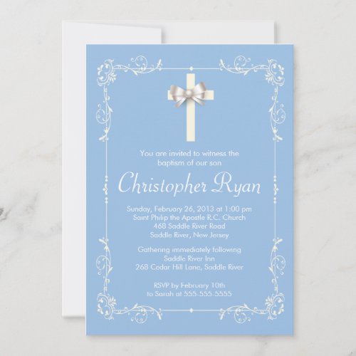 Blue Elegant Baptism | Christening Elegant Cross Invitations