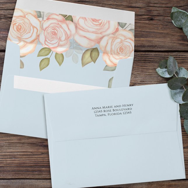 Blue Elegant Blush Pink Floral Custom Envelope (Creator Uploaded)