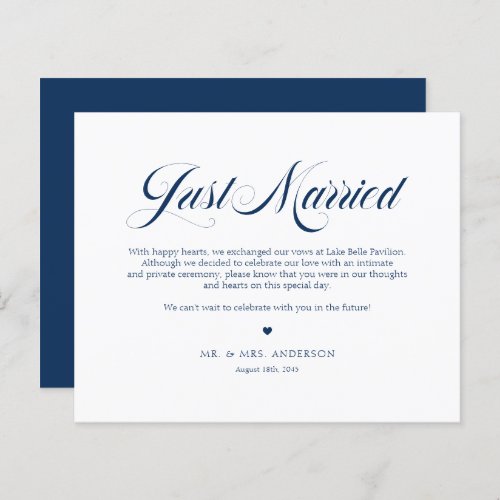Blue Elegant Bold Calligraphy Just Married Card