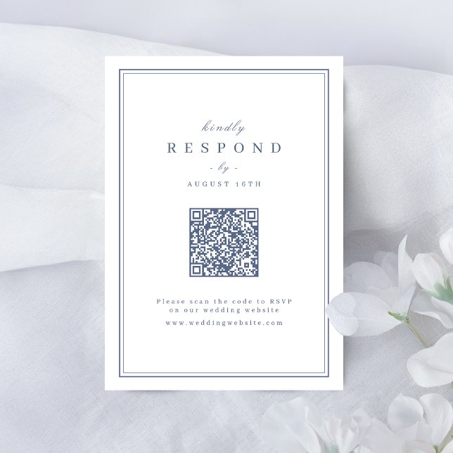 Blue Elegant borders gold classy QR code wedding RSVP Card (Blue Elegant borders gold classy QR code wedding RSVP Card)