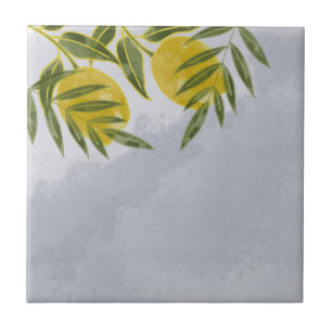 Blue Elegant Botanical Lemon  Ceramic Tile