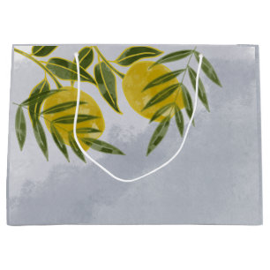 Blue Elegant Botanical Lemon Large Gift Bag