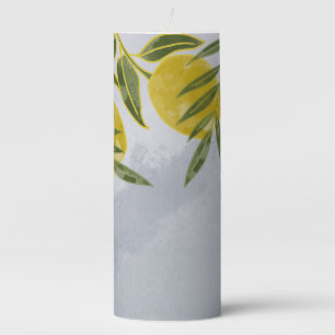 Blue Elegant Botanical Lemon Pillar Candle