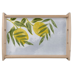 Blue Elegant Botanical Lemon Serving Tray