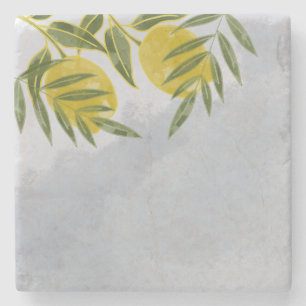 Blue Elegant Botanical Lemon Stone Coaster
