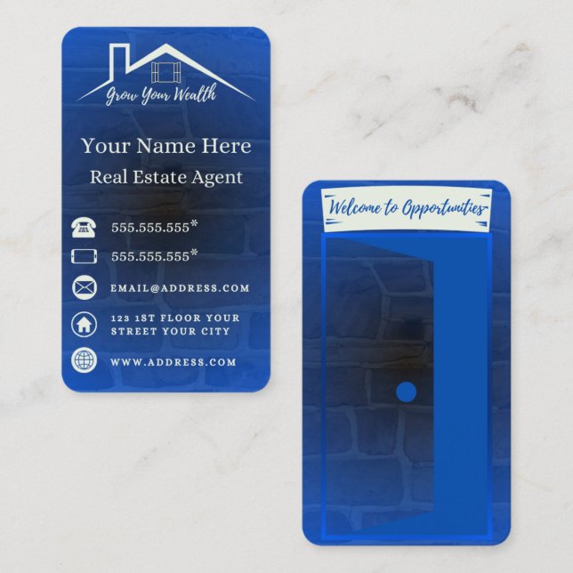 Blue Elegant Business Cards For Real Estate Agents (Front/Back)