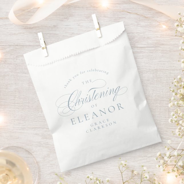Blue Elegant Calligraphy Christening Thank You Favor Bag (Clipped)