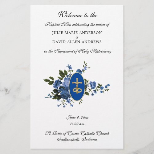 Blue Elegant Catholic Wedding Program  Stationery