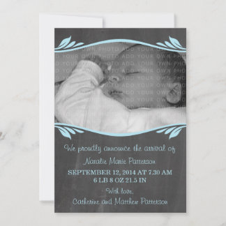Blue Elegant Chalkboard Baby Announcement