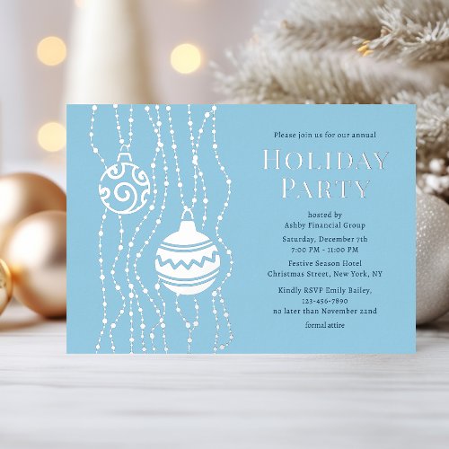 Blue Elegant Christmas Party Corporate Holiday Foil Invitation