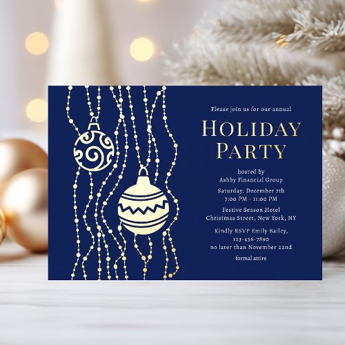 Blue Elegant Christmas Party Corporate Holiday Foil Invitation