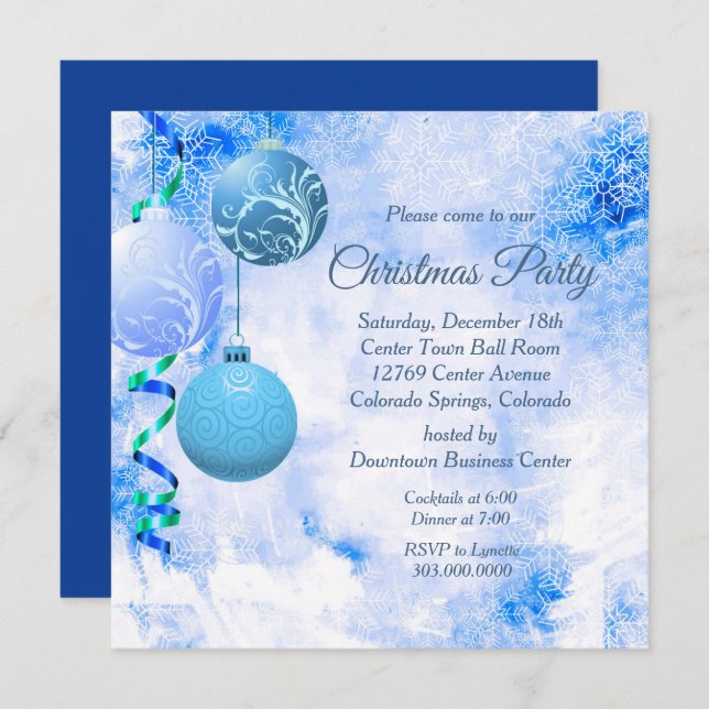 Blue Elegant Christmas Party Invitation (Front/Back)