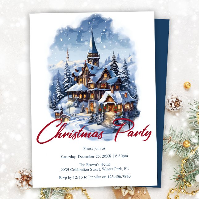 Blue Elegant Christmas Party Invitation (Creator Uploaded)