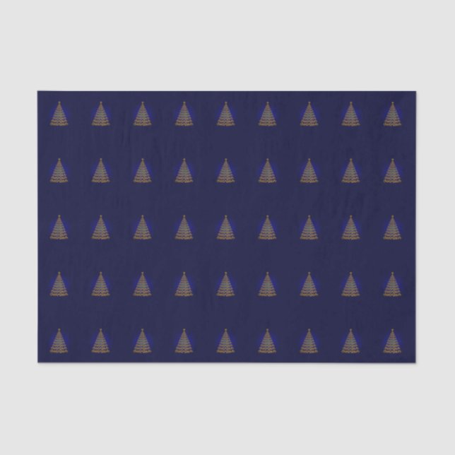 Blue Elegant Christmas Tree Tissue Paper (Front)