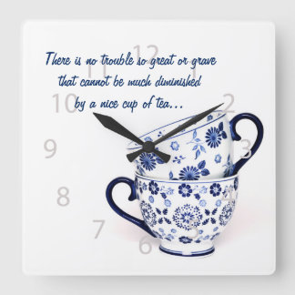 Blue Elegant classic tea cup Square Wall Clock