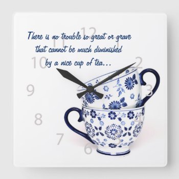 Blue Elegant Classic Tea Cup Square Wall Clock by justbecauseiloveyou at Zazzle