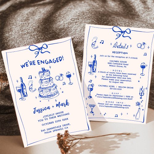 Blue Elegant Cocktail Champagne Wedding Party  Invitation