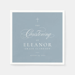 Blue Elegant Cross Script Calligraphy Christening Napkins