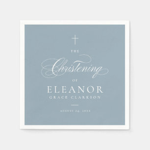 Blue Elegant Cross Script Calligraphy Christening Napkins