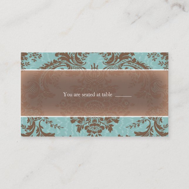 Blue elegant damask place card (Front)