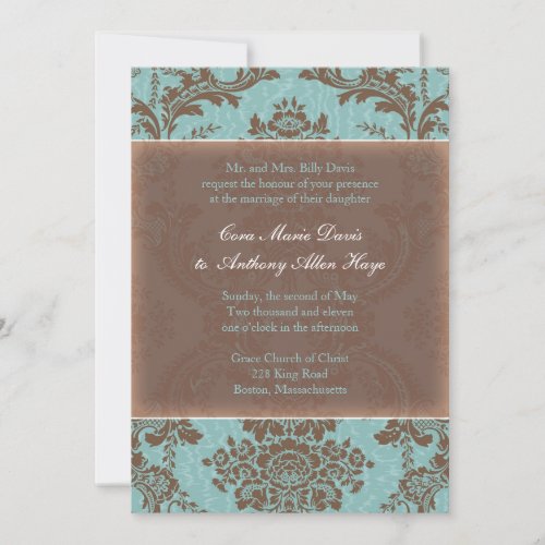 Blue Elegant Damask Wedding Invitation
