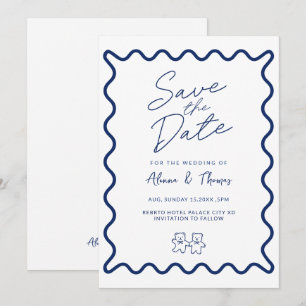 Blue elegant doodle frame Save the date Invitation