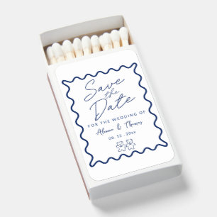 Blue elegant doodle frame Save the date Matchboxes