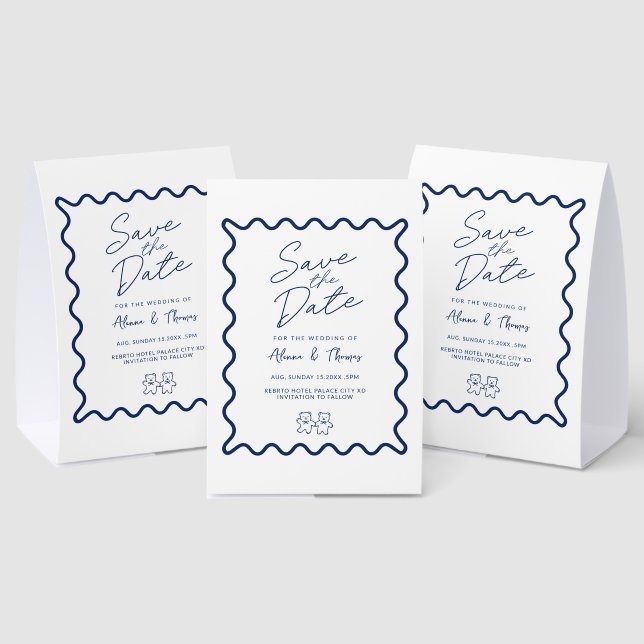 Blue elegant doodle frame Save the date  Paper Table Tent (Insitu(Multi))
