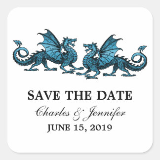 Blue Elegant Dragons Save the Date Stickers