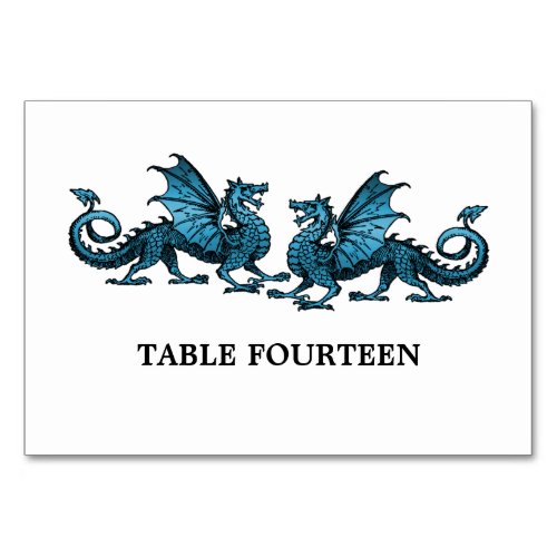 Blue Elegant Dragons Table Card